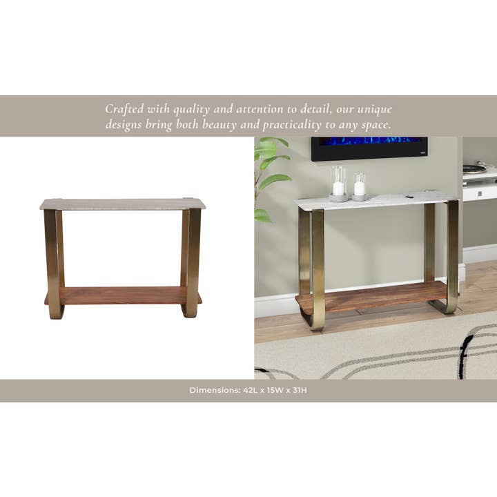 Sagebrook Home - Wholesale Console Table - Console Table - Gold Metal Curved Frame Marble Top, 31 in.9