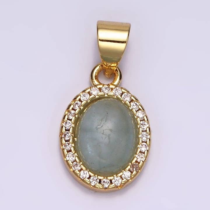 14K Gold Filled Blue Agate Micro Paved CZ Oval Pendant | N1328 for wholesale by Aim Eternal