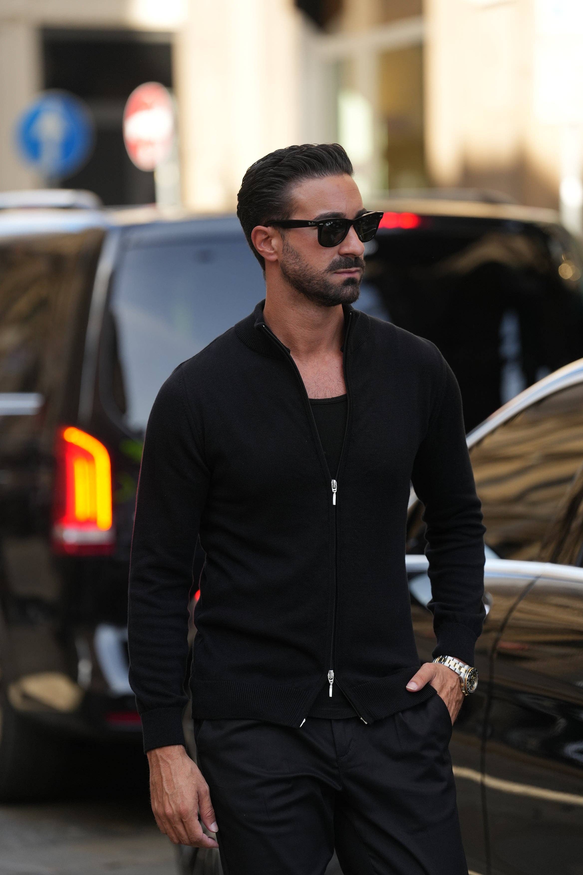 DONATO - Wholesale Cardigan - Men's - Black Zip Cardigan