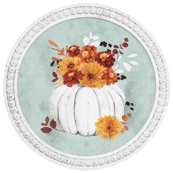 Citrouille d'automne en fleurs - Art rond perlé pour la vente par Sincere Surroundings