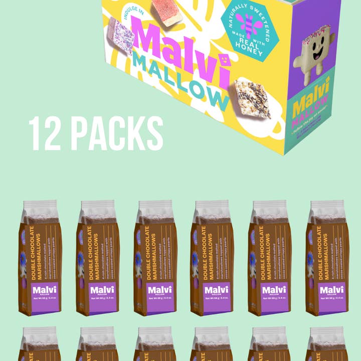 Malvi Mallow - Wholesale Marshmallow - Double Chocolate 4-Pack Marshmallows, Case of 12 Packs4