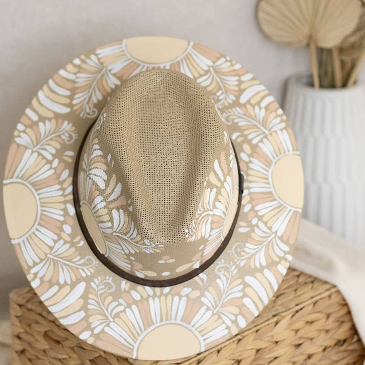 Origin Mexico - Wholesale Straw Hat - Women's - Jimena Hand Painted Mexican/Western Hat - Tan & White