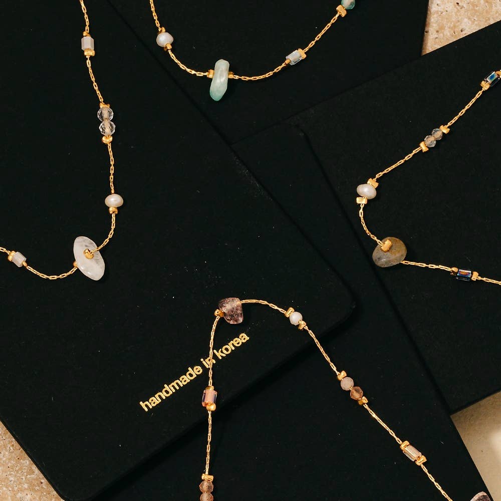 Anarchy Street - Wholesale Link & Chain Necklace - Pearl And Chip Stone Station Beads Chain Necklace4