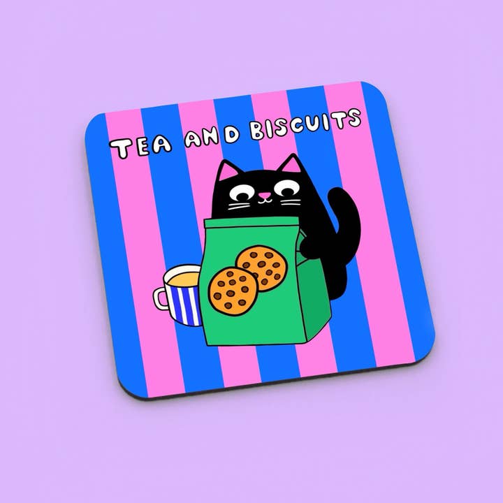 The Paper Tail - Wholesale Coasters - Tea and Biscuits Cat Coasters - Drinkware, Gifts1