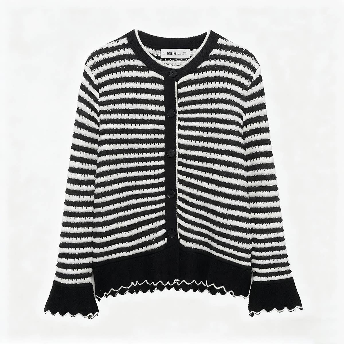 BLACK V-neck single-breasted striped cardigan for wholesale on Faire0