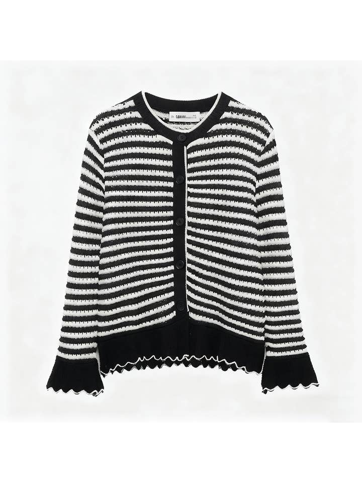 BLACK V-neck single-breasted striped cardigan for wholesale on Faire