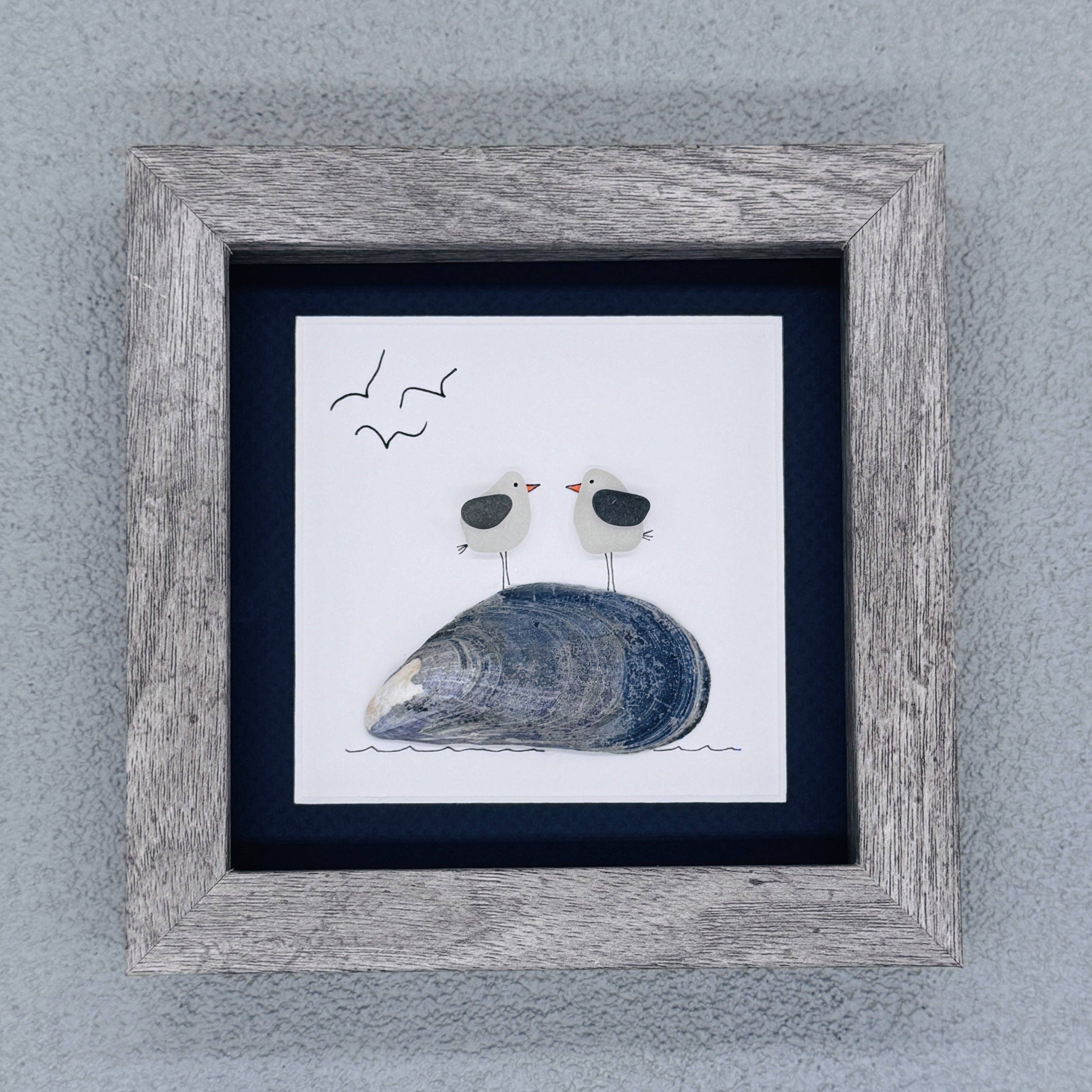 Driftsea Creations - Wholesale Collage - Sea Glass Sea Gulls on Mussel Shell