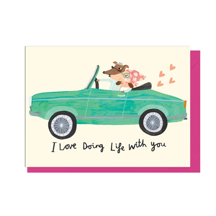 CARRO LOVE DOING LIFE - Cartão ENVELOPE ROSA por atacado de Jolly Awesome