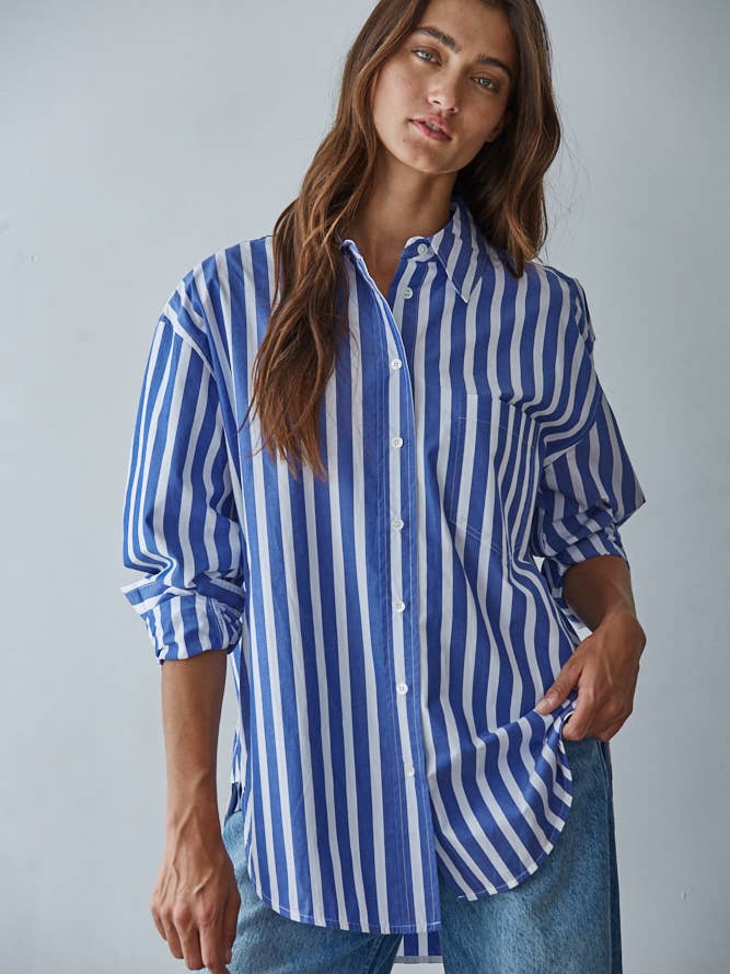 LAR1050 | Camisa de Algodão com Riscas e Botões por atacado de By Together