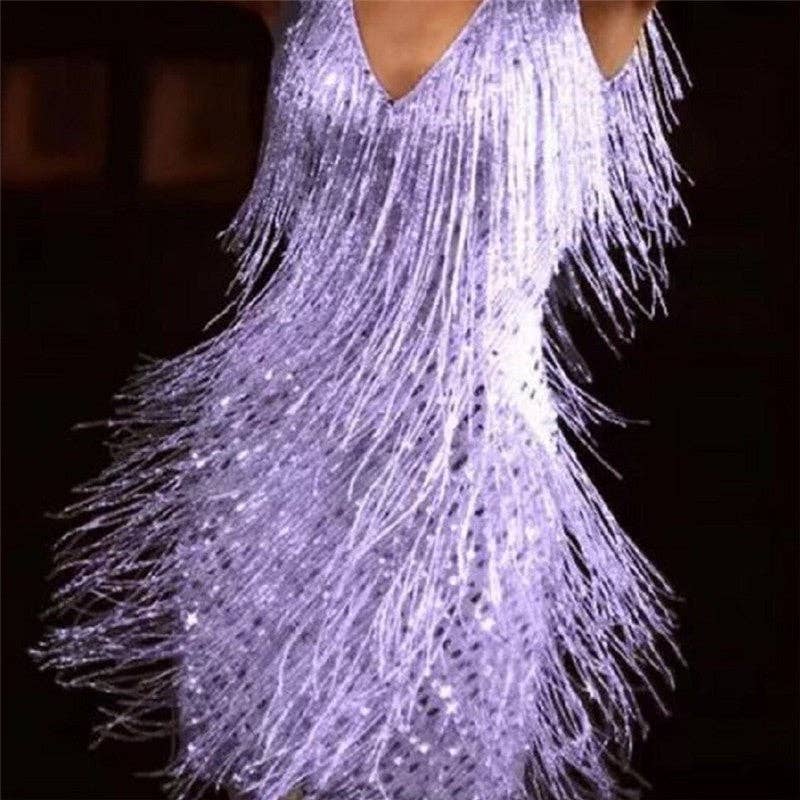 FurDecoration - Wholesale Dress - Women's - V-Neck Sleeveless Fringe Pencil Mini Skirt0