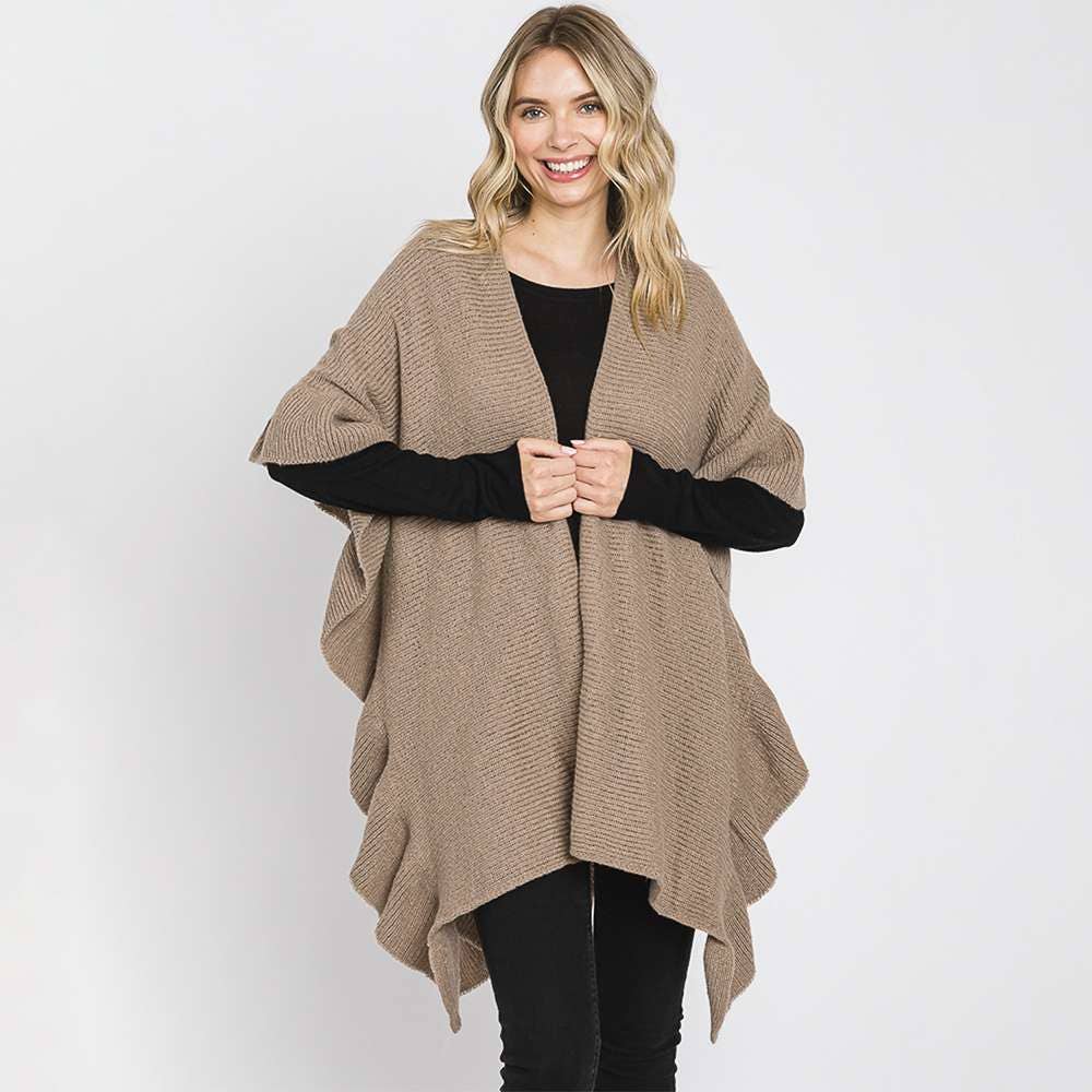 anbfashion – wholesale Cape – Women's – FASHION EDGE WAVY KNIT CAPE MS-03364