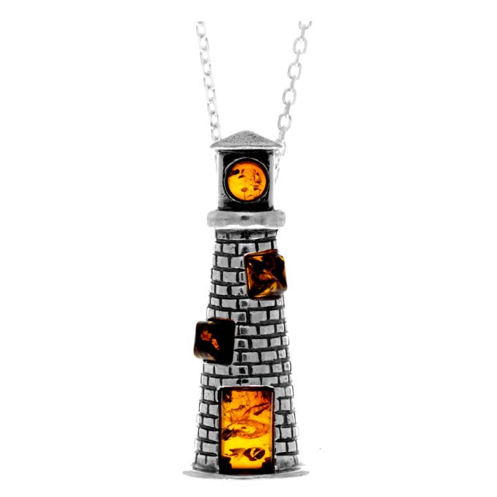 925 Sterling Silver & Genuine Baltic Amber Lighthouse-542M for wholesale by SilverAmber Jewellery