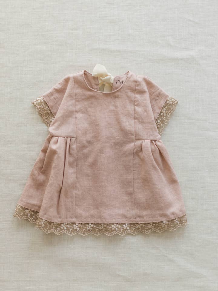 Malia dress / Linen + Lace / Blush for wholesale by PETITE EvelinaApparel