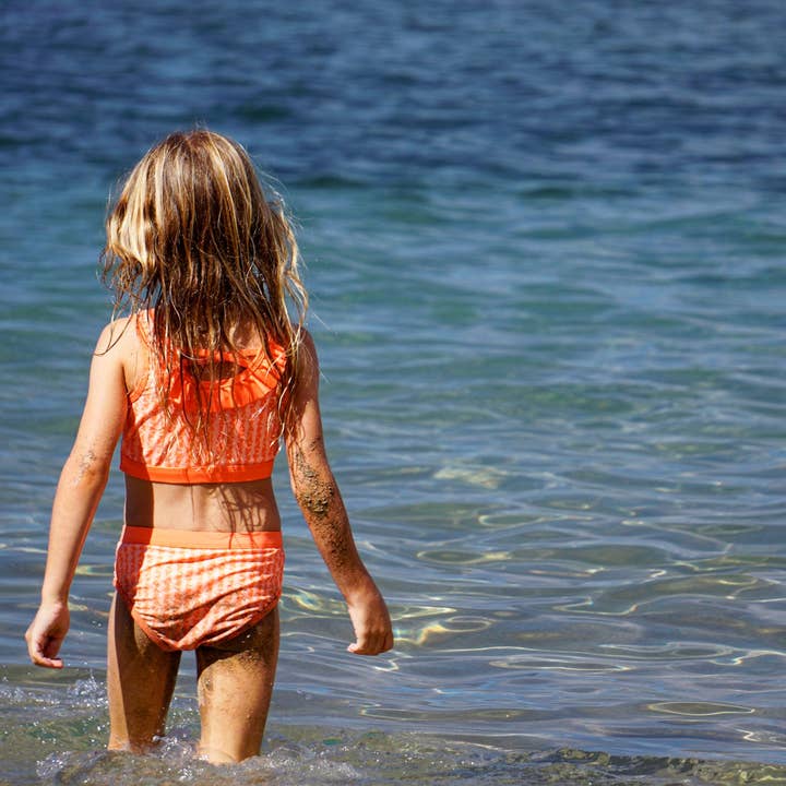 Two Piece in Sun Orange Sharks Teeth for wholesale by Little Lilo Hawaii