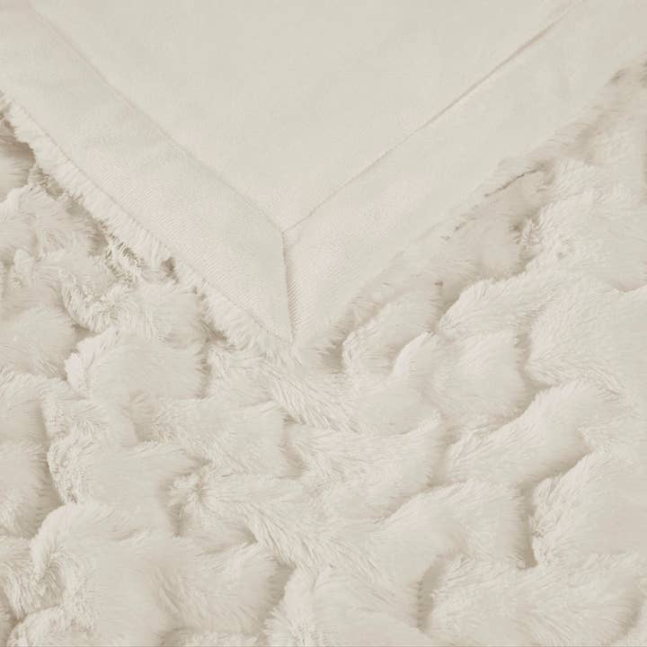 Olliix - Wholesale Throw Blanket - Soft Warm Ruched 50x60" Throw Blanket, Ivory