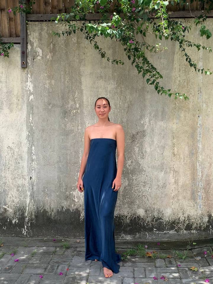 kelly Strapless, bandeau Silk slip Dress - Indigo Plant Dye for wholesale by RIMMBA