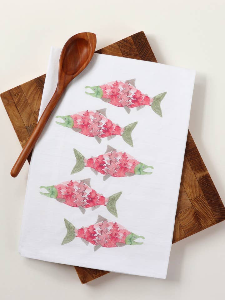 Salmon Tea Towel for wholesale by Jessica Plesko Art