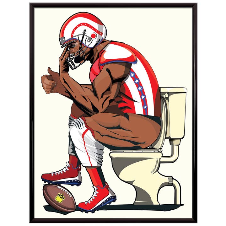 American Footballer on the Toilet Print for wholesale by In The Washroom