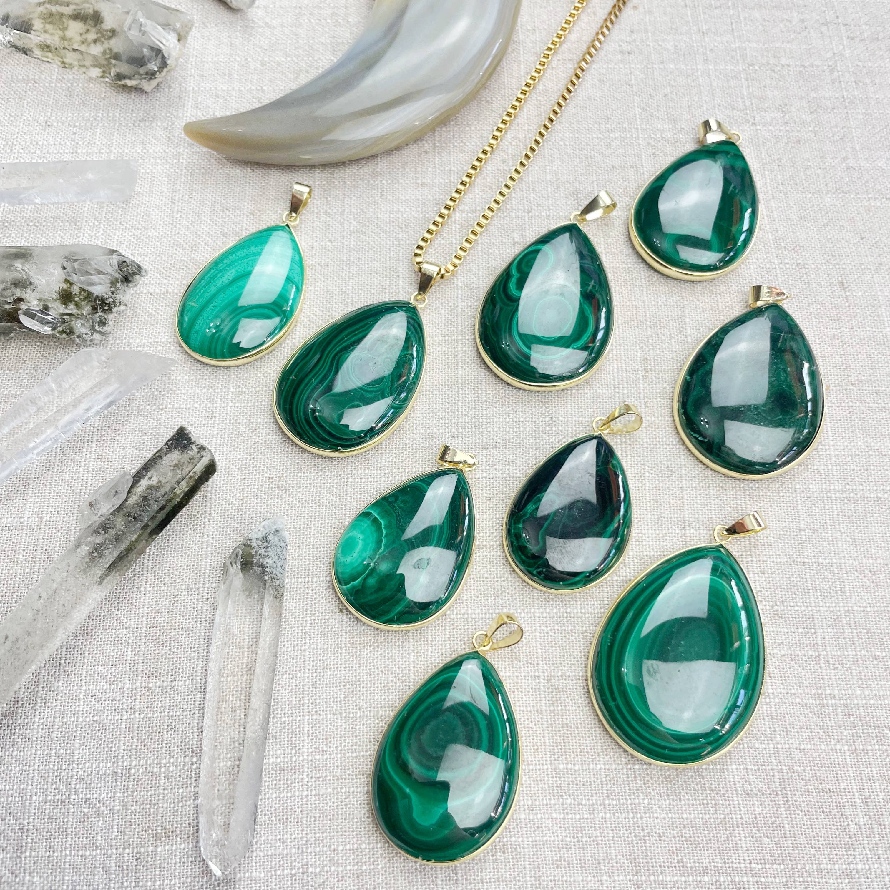 Ewelina Pas Jewelry - Wholesale Pendant/Charm Necklace - Gold Malachite Teardrop Pendant Necklace2