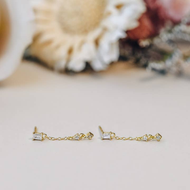 JaxKelly - Wholesale Dangle Earrings - Baguette Drop - Gold Earrings1