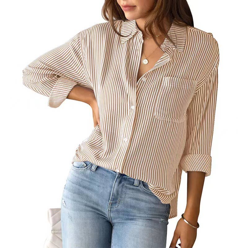 Rosa Clothing - Wholesale Button Down Shirt - Women's - Loose buttons striped shirt top4