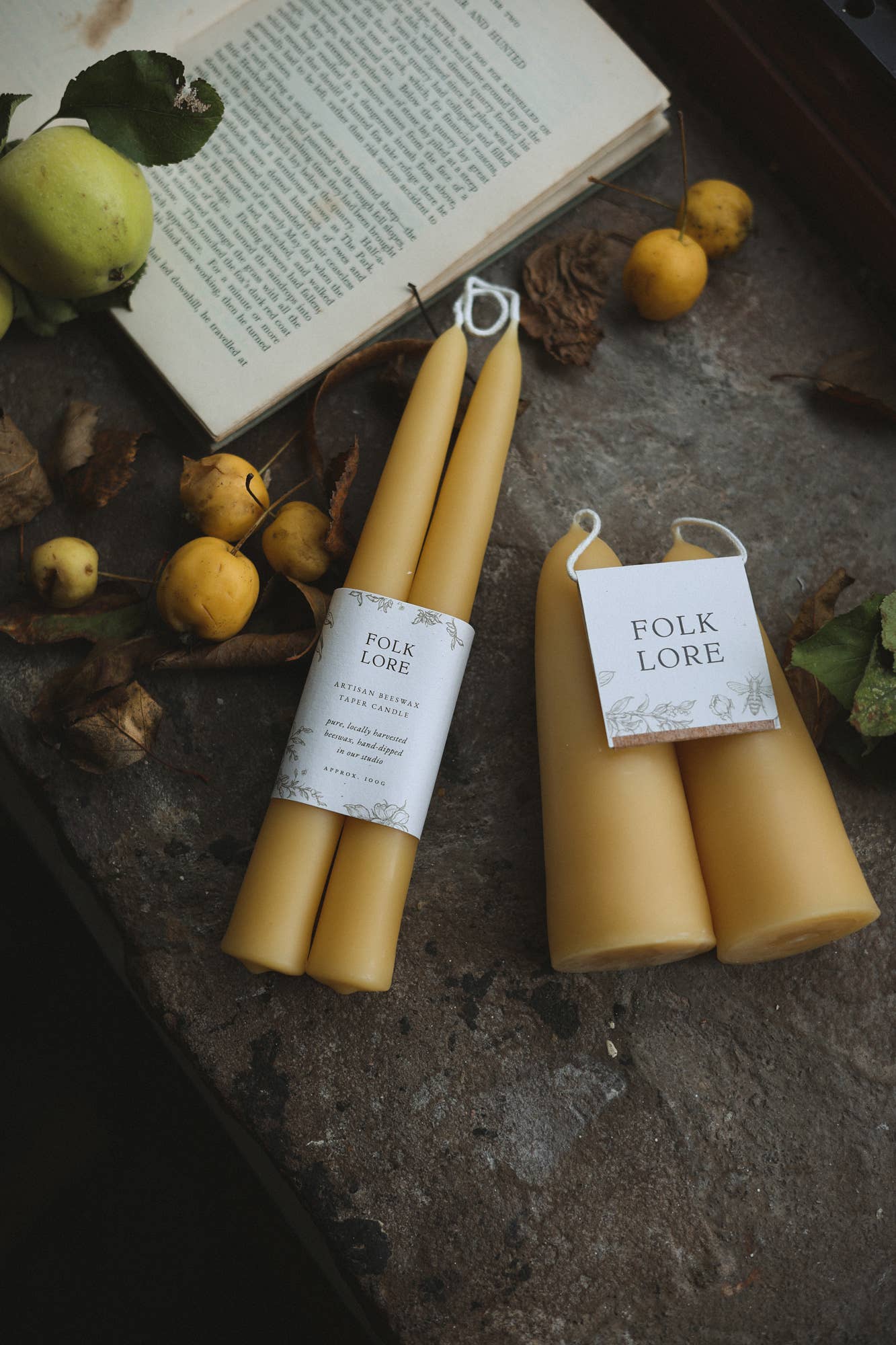 Folklore Artisan Beeswax & Home Fragrance - Wholesale Tapered Candle/Candlestick - Hand-Dipped Beeswax Tapers, Milk White (8" Pair)1