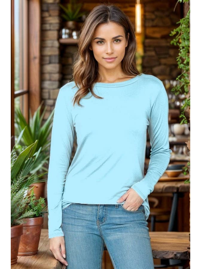 Burgundy Apparel - Wholesale Tunic - Women's - NEW ROUNDED BOTTOM SOLID BASIC LONG SLEEVE TOP