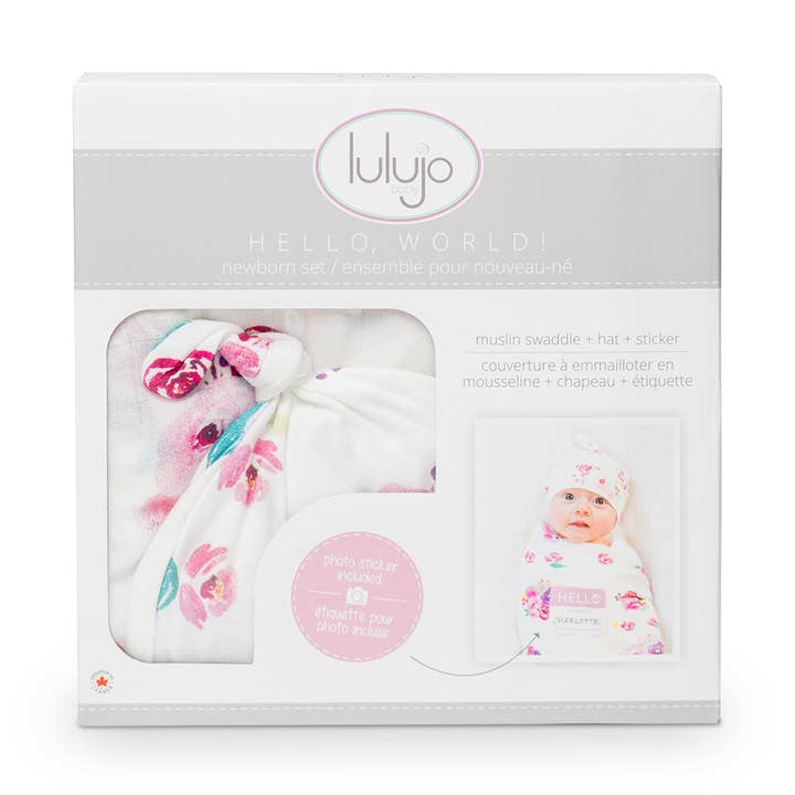 Hello World Newborn Set – Posies for wholesale by Lulujo Baby