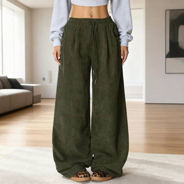 High-waisted casual drawstring wide-leg pants for wholesale by Lily Clothing