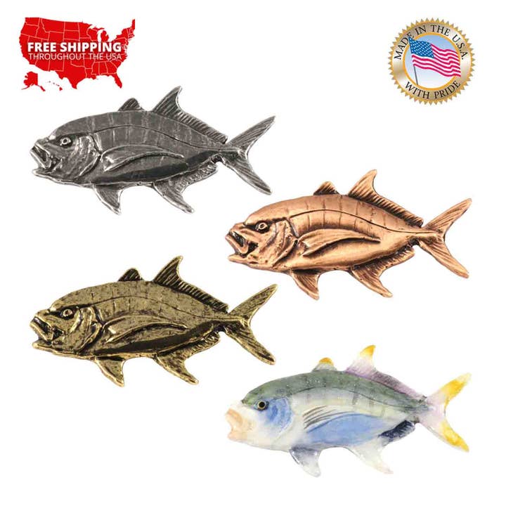 Creative Pewter Designs - Wholesale Lapel Pin/Button - Golden Trevally Fish Pewter Lapel Pin or Magnet S019