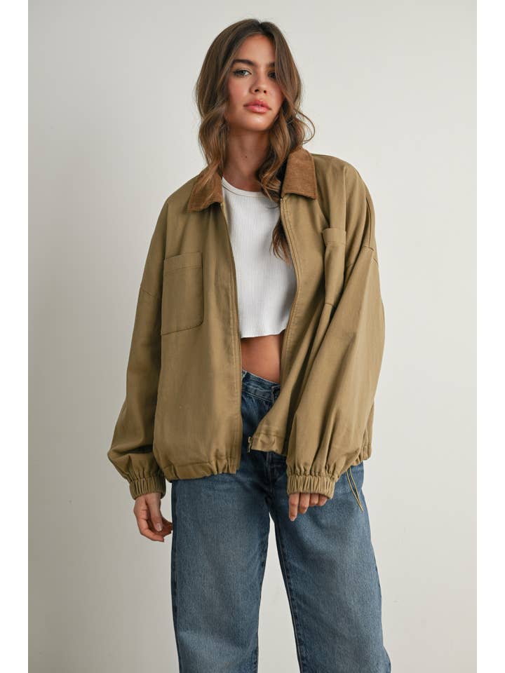 BUTTERMELON - Wholesale Jacket - Women's - Cord Collar Zip-Front Long Sleeve Jacket - BMJ7780