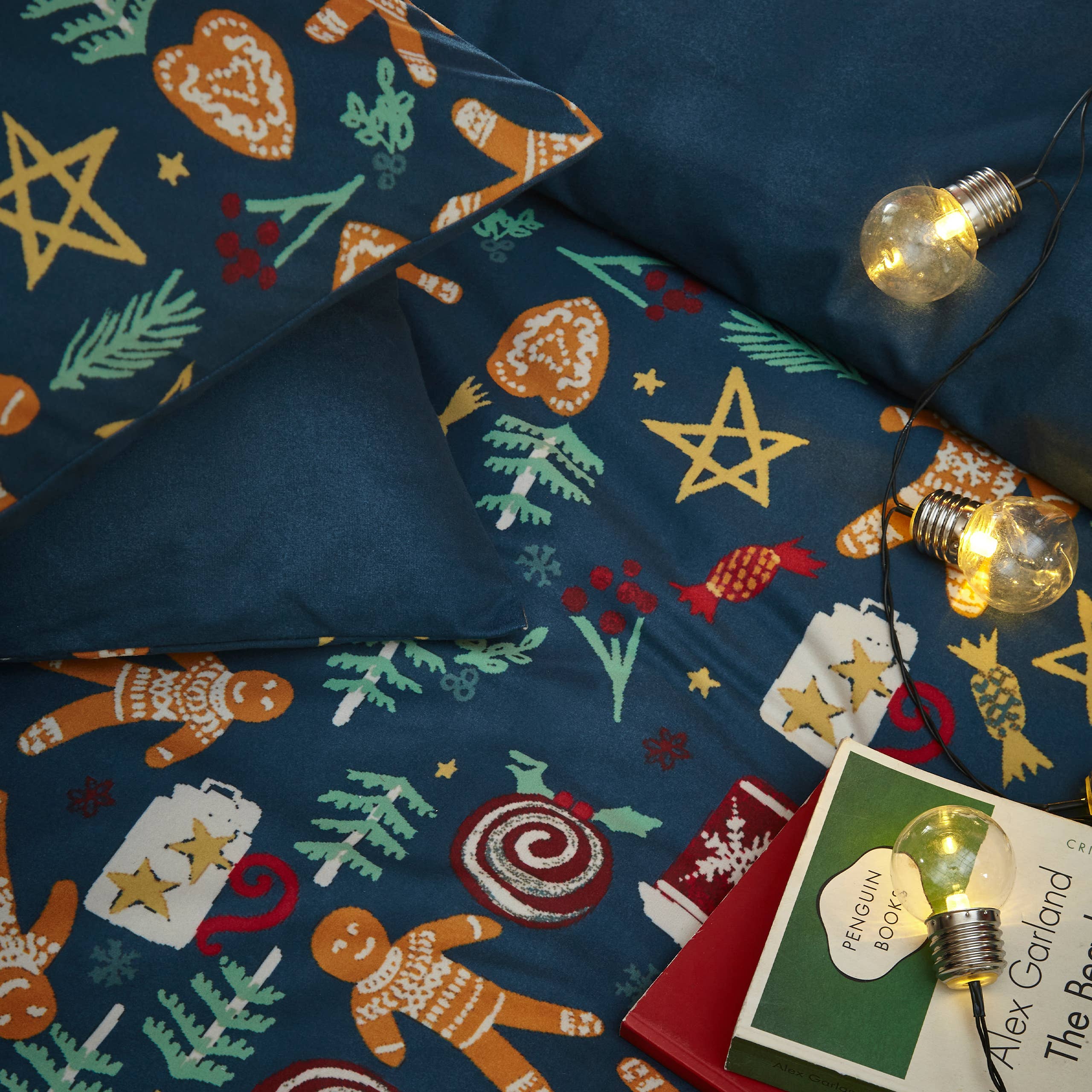 Yuletide Treats Pyjama Fleece Christmas Duvet Cover Set Navy for wholesale on Faire2