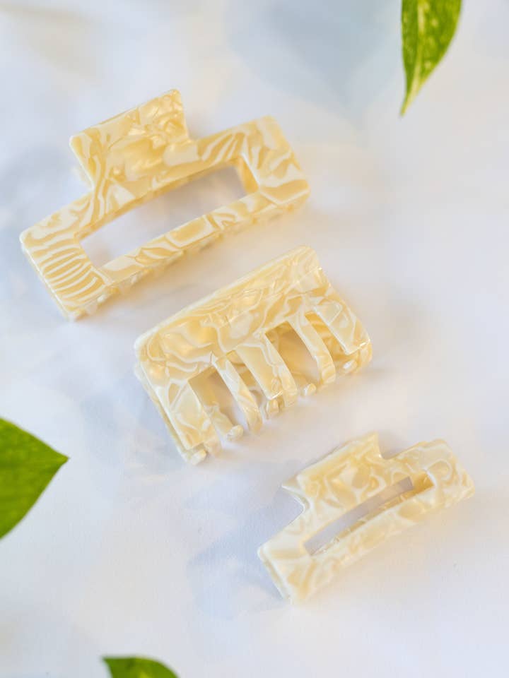 Acetate hair claw clip, set of 3 hair clips, French Vanilla for wholesale by blush & bubbly
