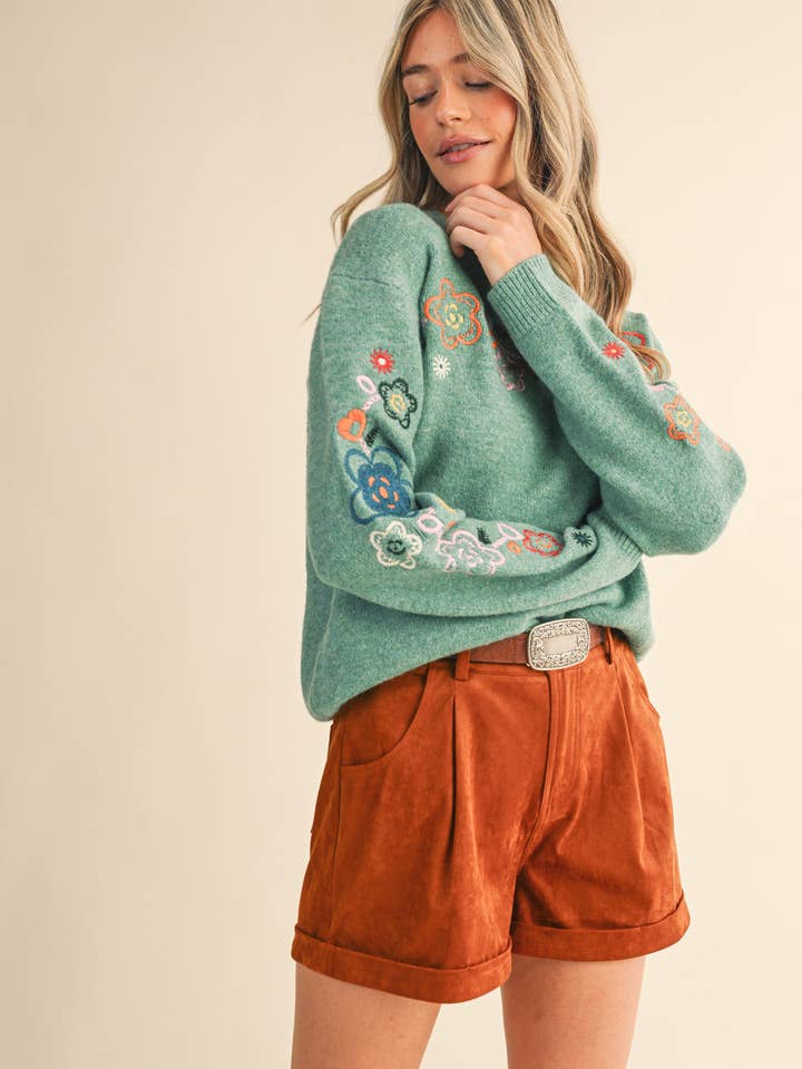 &MERCI - Wholesale Knit Sweater - Women's - FLORAL EMBROIDERY PULLOVER SWEATER MSW1096313