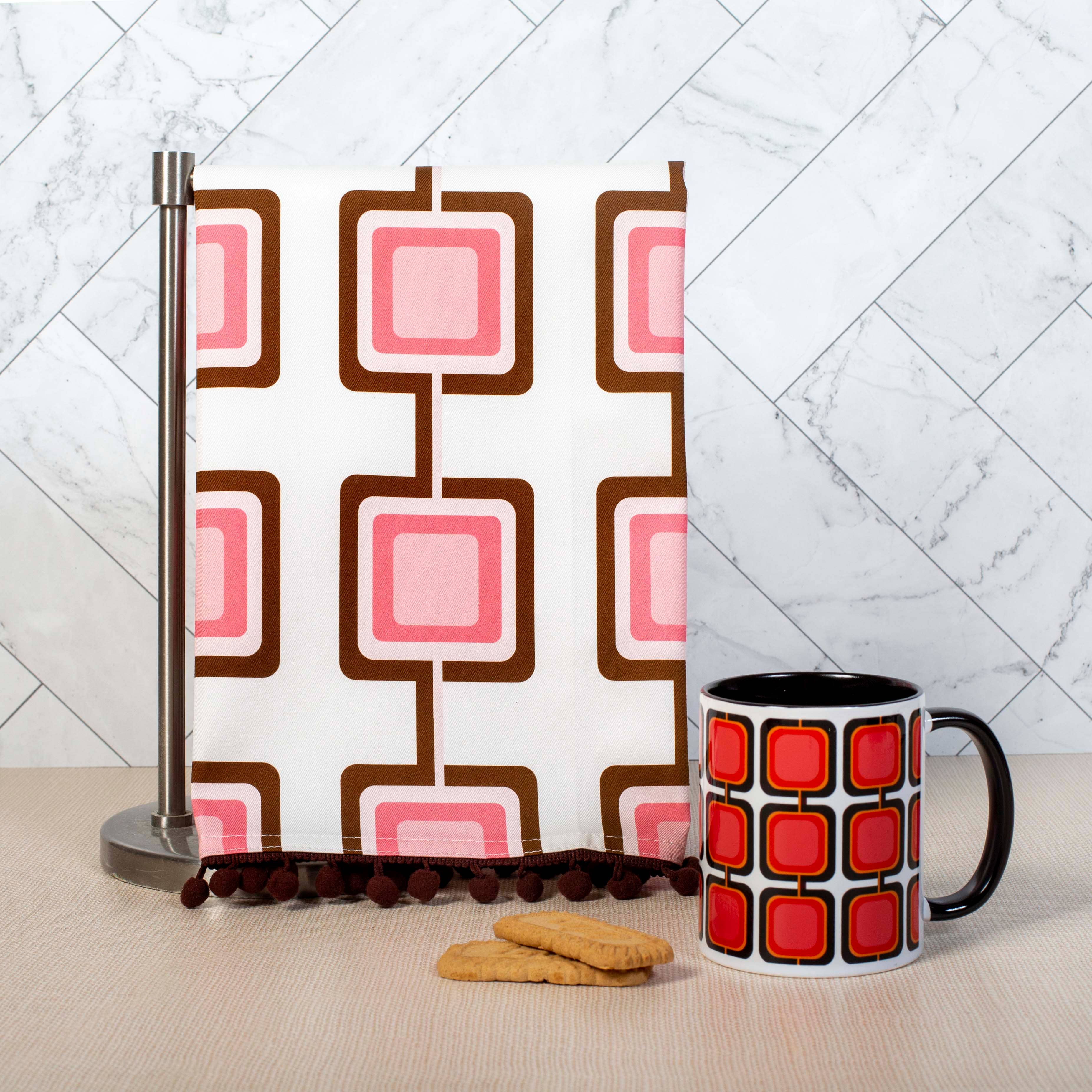 Mod Lounge Paper Company - Wholesale Tea Towel - Retro Square Pink Mid Century Modern Bar Kitchen Tea Towel2