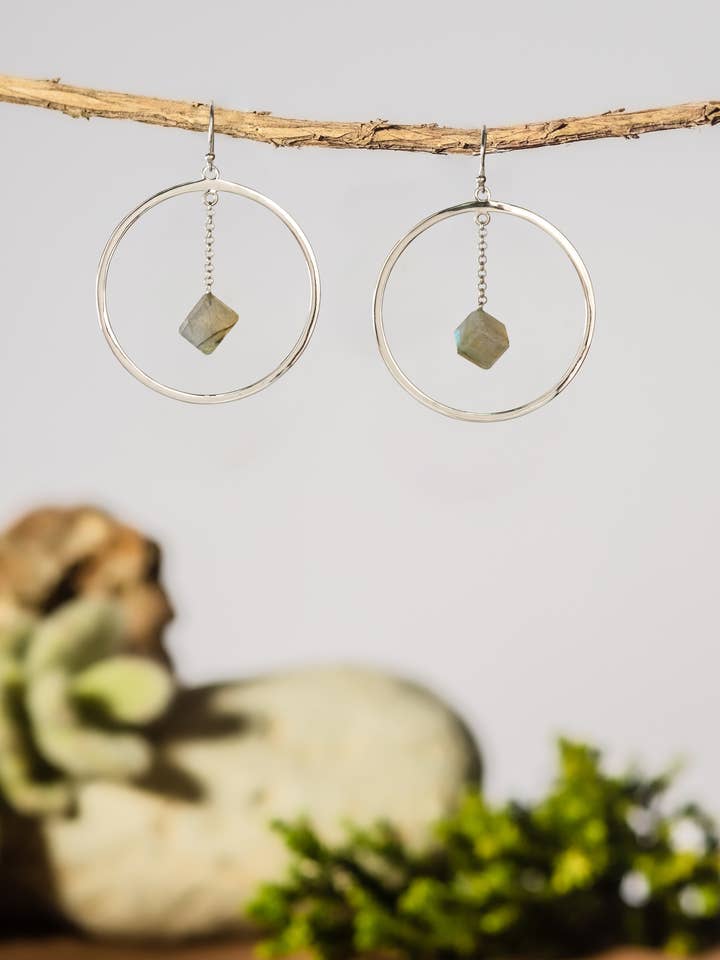 .925 Silver Hoop with Labradorite Cubes-OH Labradorite! Wht for wholesale by Eleganz Jewelry, LLC