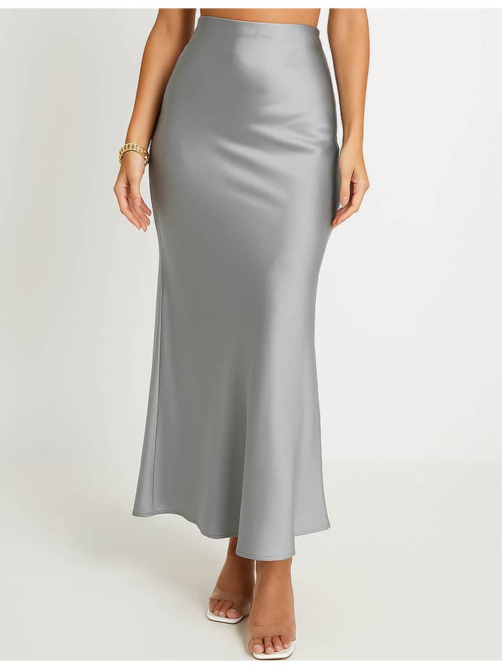 Sweetkama - Wholesale Skirt - Women's - Ladies Stain Zipper Side Hip Wrap Maxi Skirt1