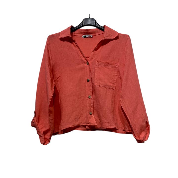 LINEN & COTTON HOUSE - Wholesale Buttoned-down shirt – Women's - 6235 SHORT LINEN SHIRT WITH FRONT POCKET15