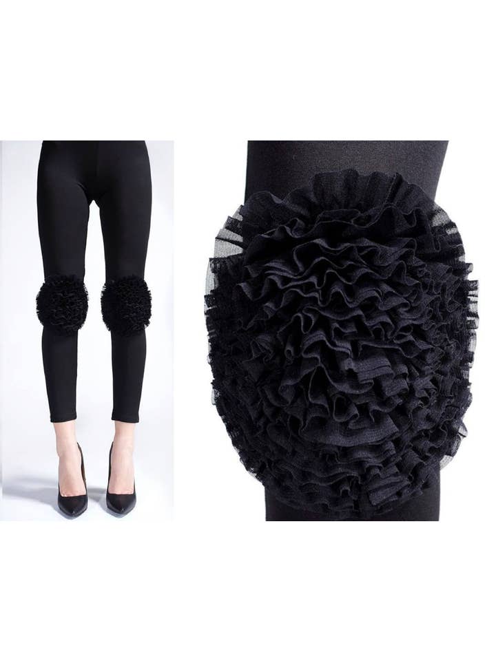 Black Adult Leggings with Ruffles, Avant Garde Clothing for wholesale on Faire