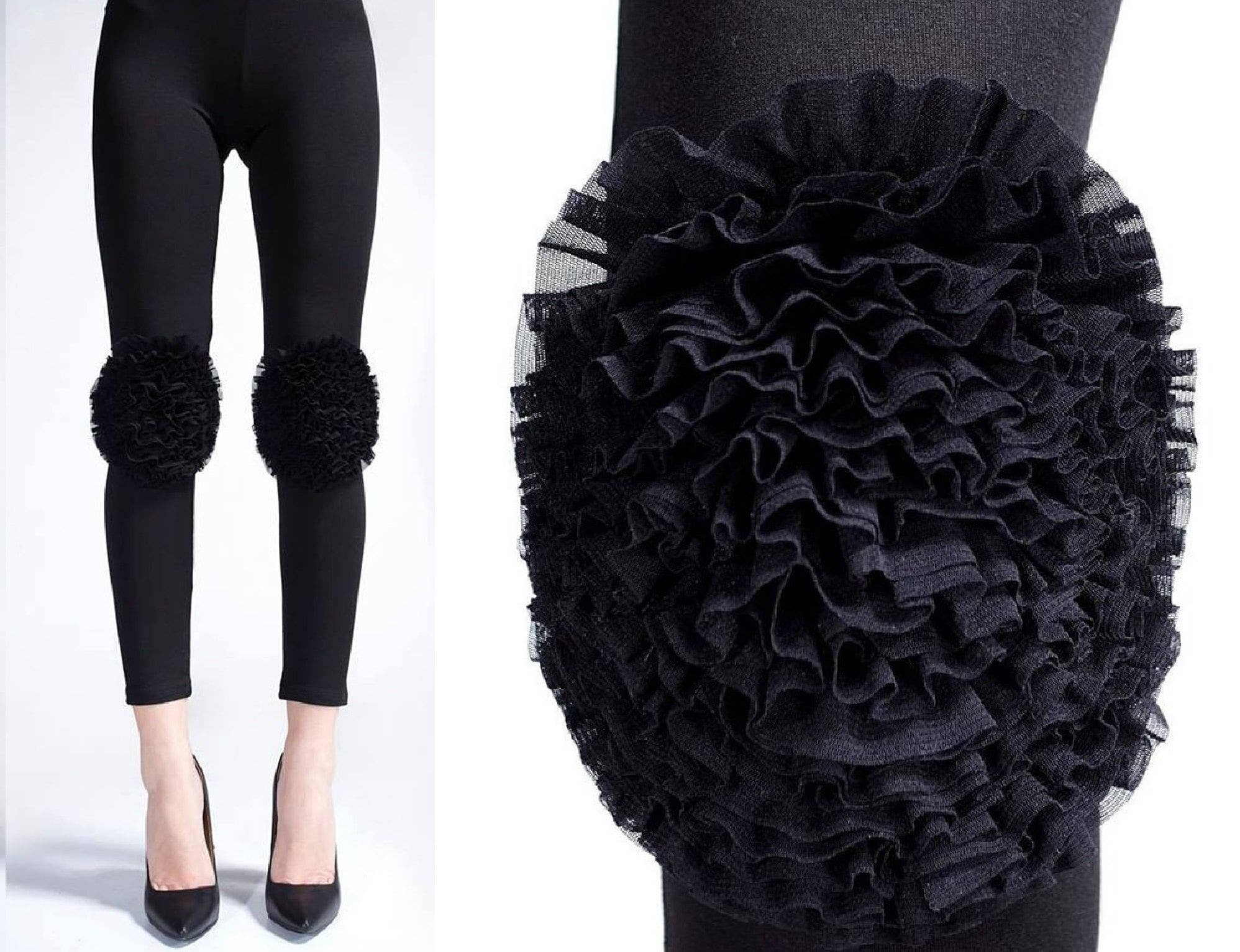 Noir Legging à volants pour adultes, vêtements avant-gardistes en vente sur Faire