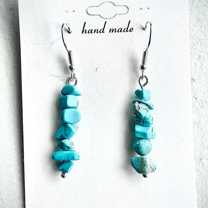 Turquoise Crystal Gravel Stone Earrings - Silver Plated for wholesale by El'Cobre-Ecozonelifestyle