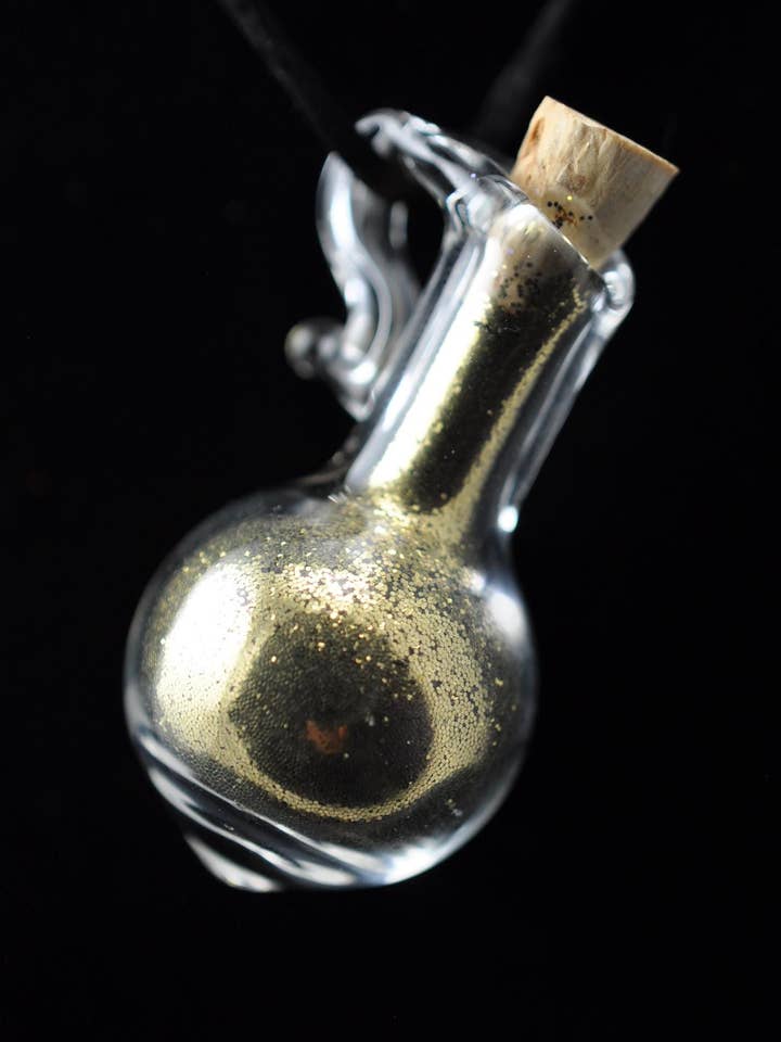Gold Fairy Dust Glass Necklace Bottle for wholesale by Crystal Dragon