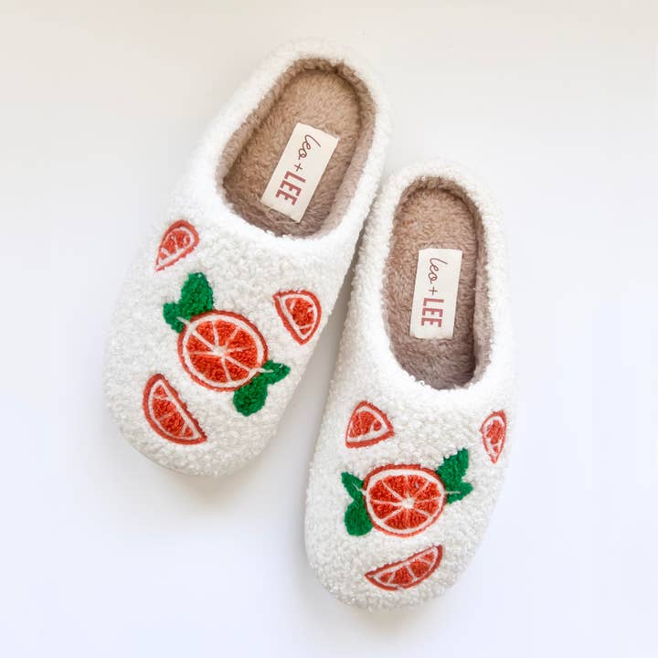 Leo & Lee Studio – Großhandel Hausschuhe – Damen – Citrus Orange Gemütlicher Hausschuh – Frucht Fleece Hausschuhe5