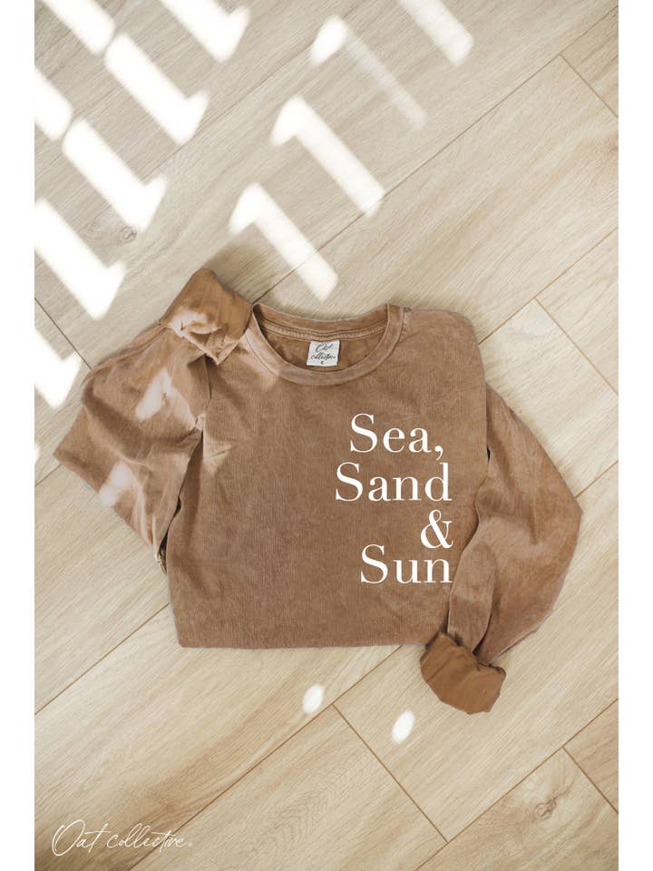 OAT COLLECTIVE - Wholesale Screen Printed T-Shirt - Women's - SEA, SAND AND SUN Mineral Washed Long Sleeve Graphic6