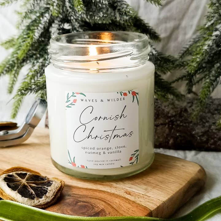 Waves & Wilder - Wholesale Jar/Filled Candle - Cornish Christmas Soy Candle, Spiced Orange Scent0