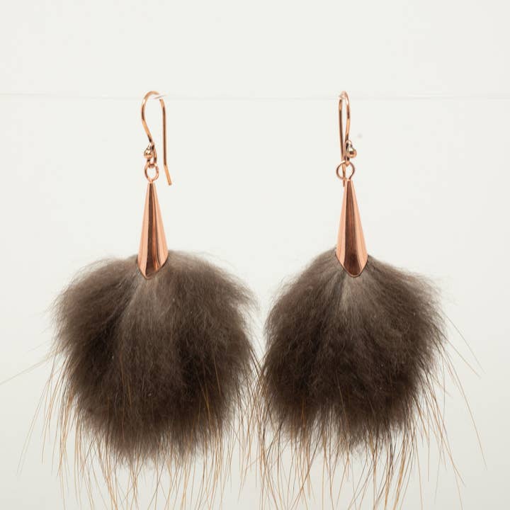 Beaver Copper Pom Earrings for wholesale by Vanessa Aegirsdottir Co.