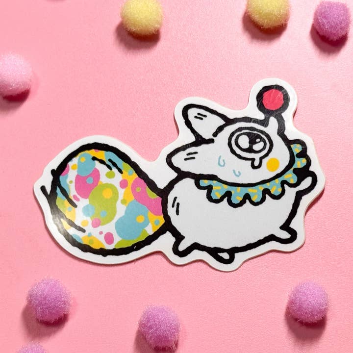 Autocollant en vinyle Renard anxieux - Clown pour la vente par Anxiety Fox