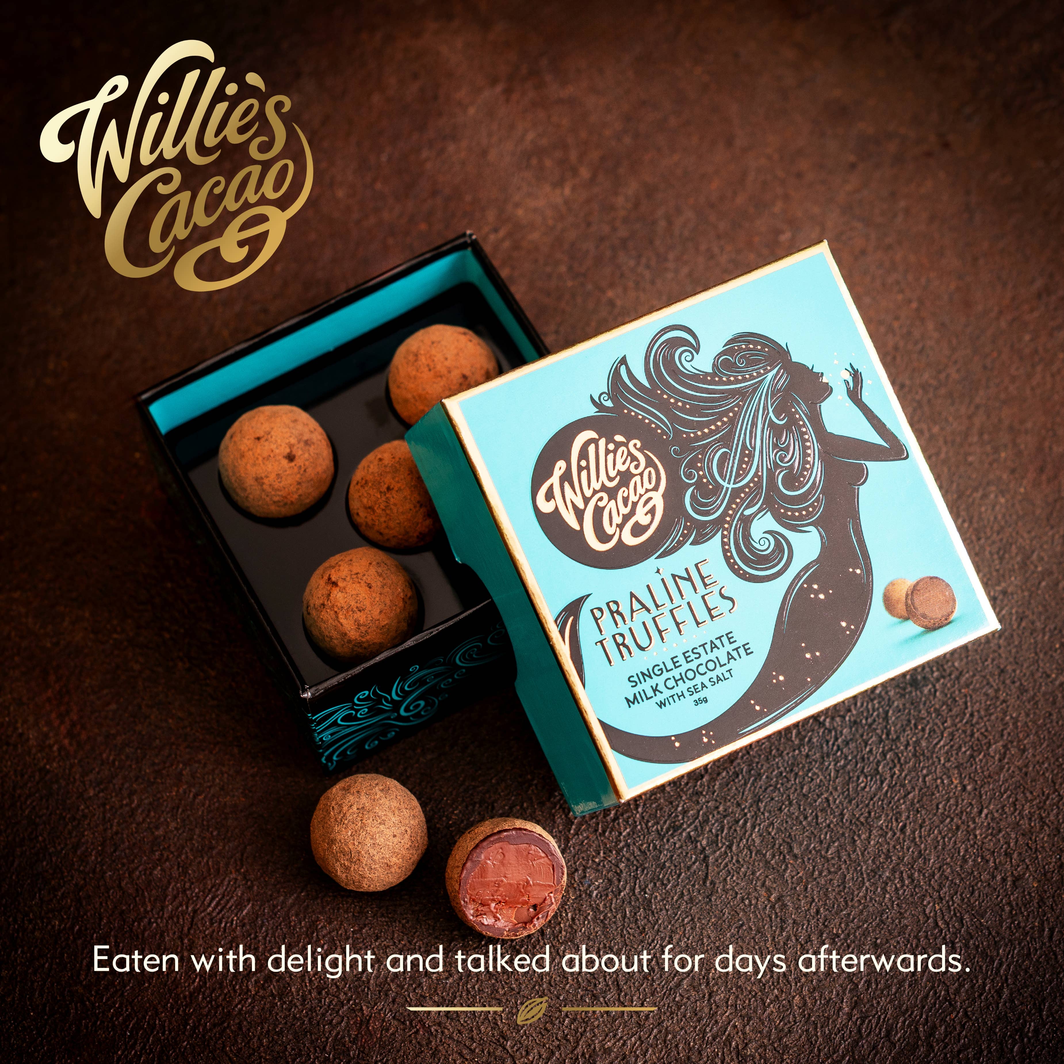 Willie's Cacao - Wholesale Chocolate Box - Milk Chocolate Praline Truffles w. Cornish Sea Salt. x5 35g2