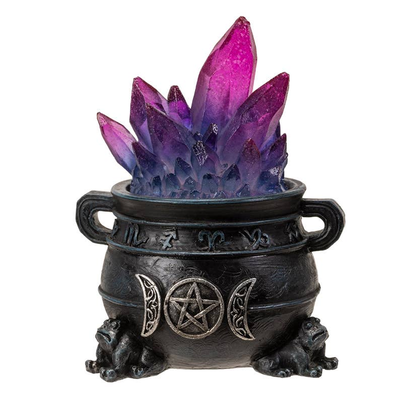 Pacific Trading - Wholesale Decorative Tabletop Object - Triple Moon Magic Cauldron with Light-Up Purple Crystals1