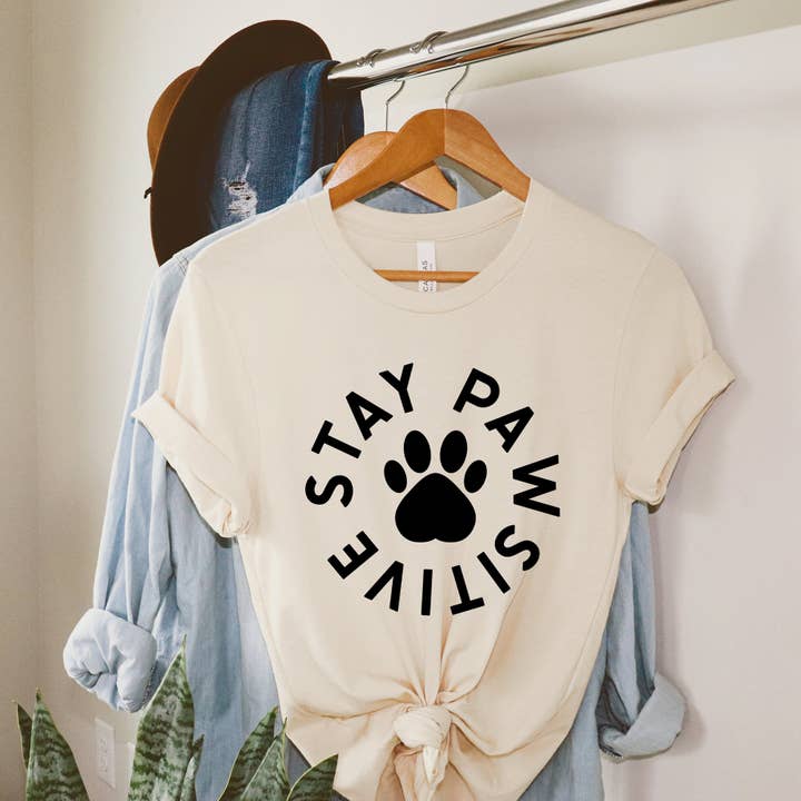Olive And Ivory Wholesale - Wholesale Screen Printed T-Shirt - Women's - Stay Positive Paw | Short Sleeve Graphic Tee